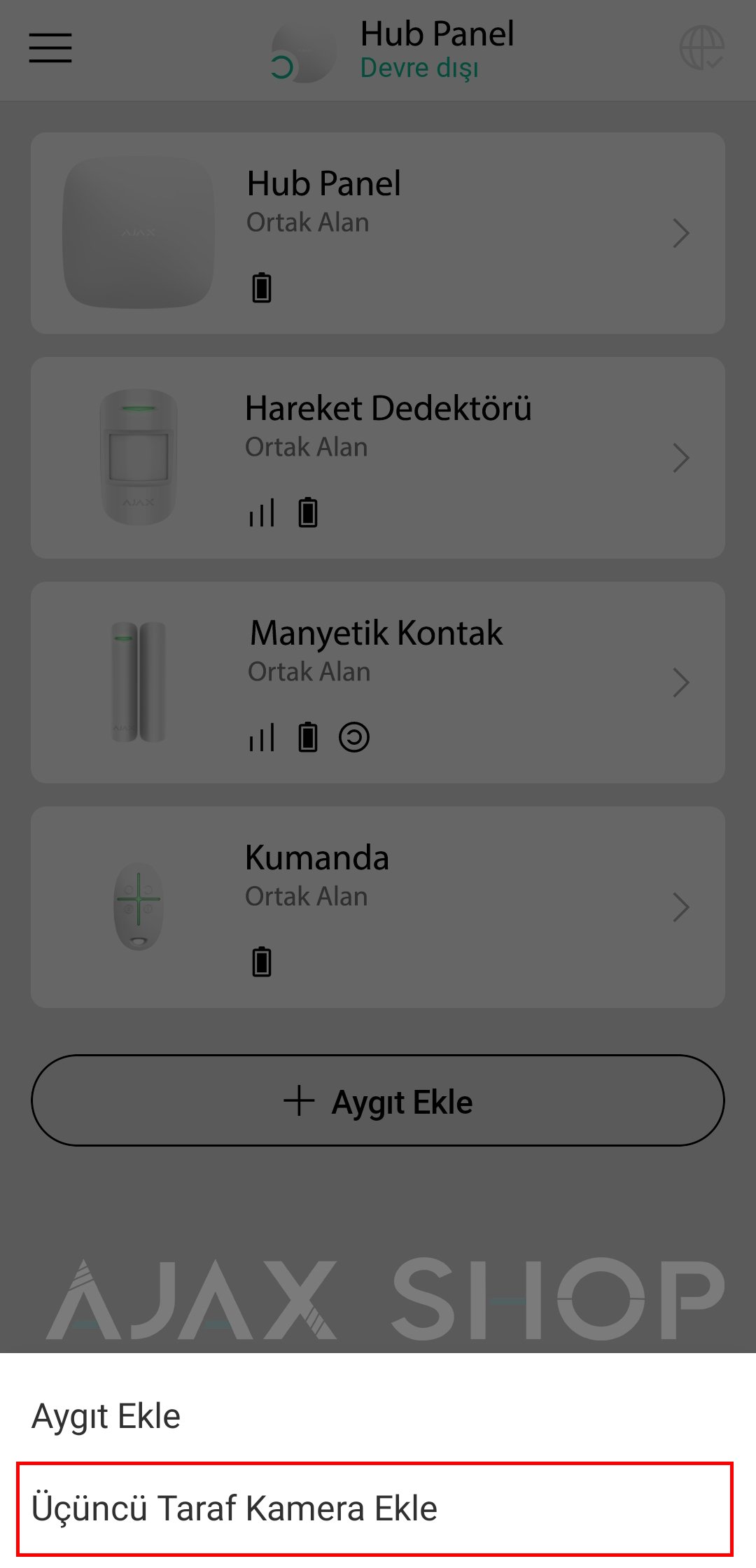 Ajax alarm kamera ekleme