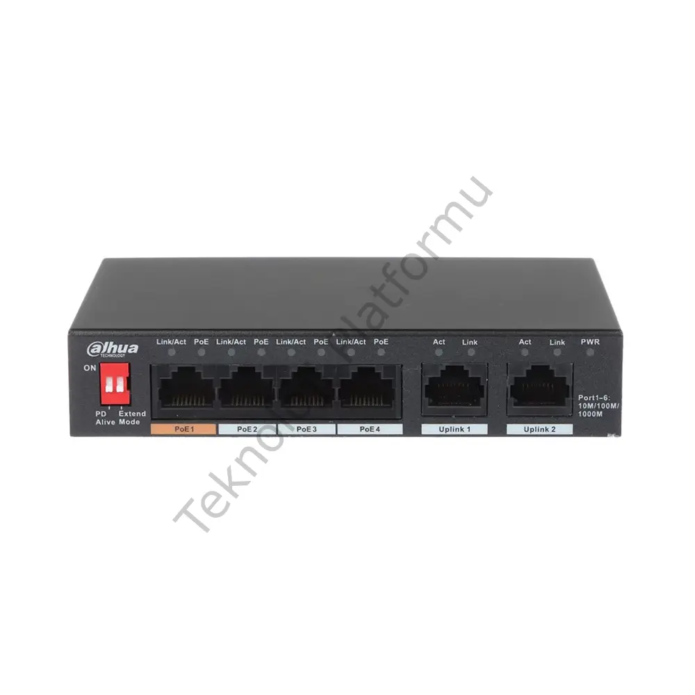 Dahua PFS3006-4GT-60 Dahua 4 Port Gigabit RJ-45 Girişli 4 Port 60W PoE ve +2 Port Gigabit RJ-45 Uplink Yönetilmeyen Switch
