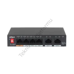 Dahua PFS3006-4GT-60 Dahua 4 Port Gigabit RJ-45 Girişli 4 Port 60W PoE ve +2 Port Gigabit RJ-45 Uplink Yönetilmeyen Switch