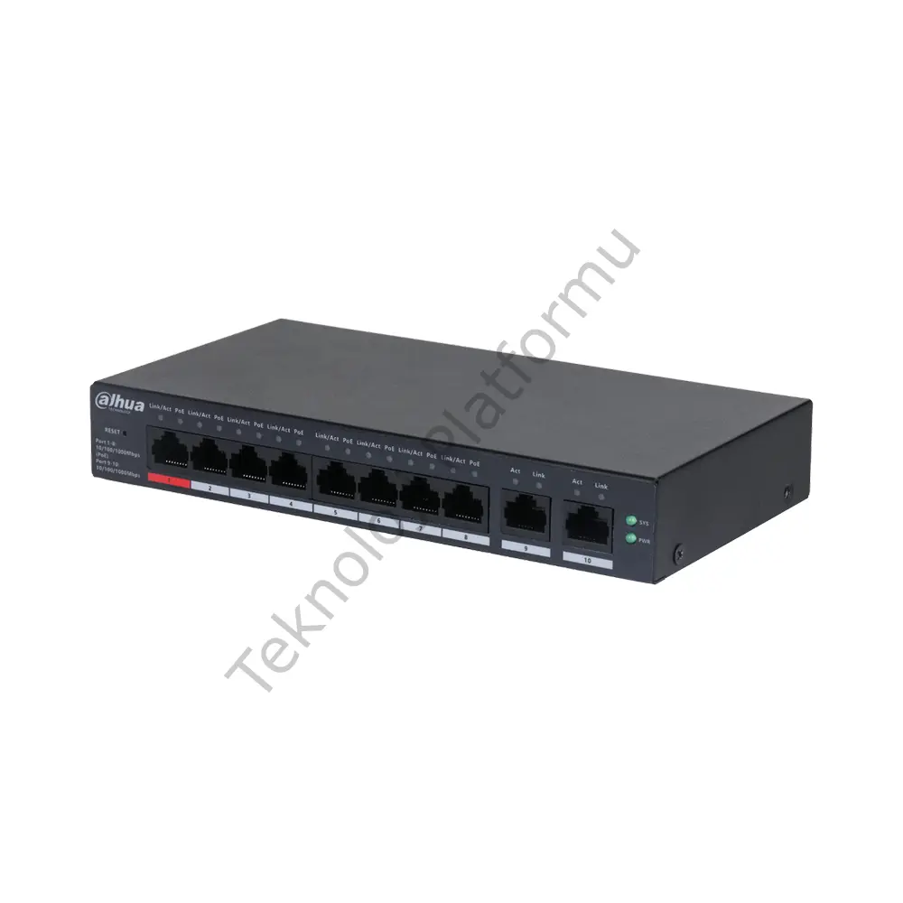Dahua CS4010-8ET-110 Dahua 8 Port 10/100 RJ-45 Girişli 8 Port 110W PoE ve +2 Port Gigabit RJ-45 Uplink Cloud Layer 2 Yönetilir Switch