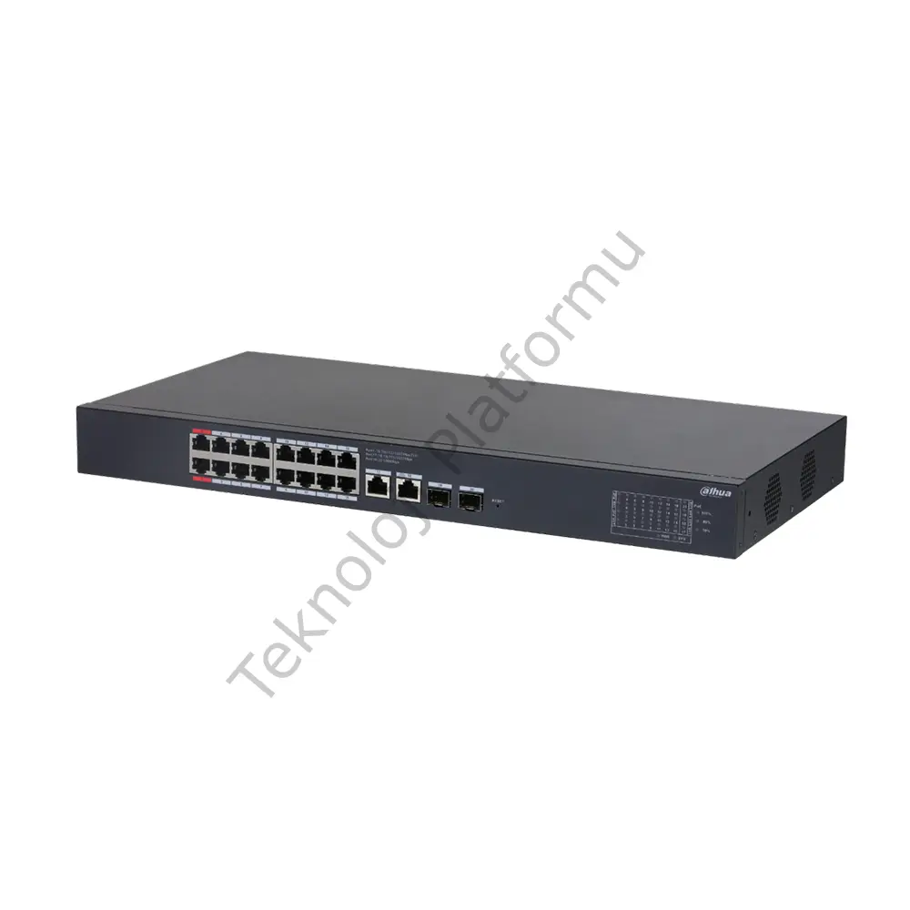 Dahua CS4220-16GT-135 Dahua 16 Port Gigabit RJ-45 Girişli 16 Port 135W PoE, 2 Port Gigabit RJ-45 Uplink, 2 Port Gigabit SFP Girişli Cloud Layer 2 Yönetilir Switch