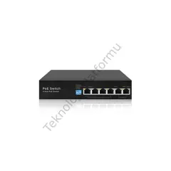 Tiandy PS-1004E-2E 4 Port 10/100 RJ-45 Girişli 4 Port 60W AI PoE ve 2 Port 10/100 RJ-45 Uplink Yönetilmeyen Switch