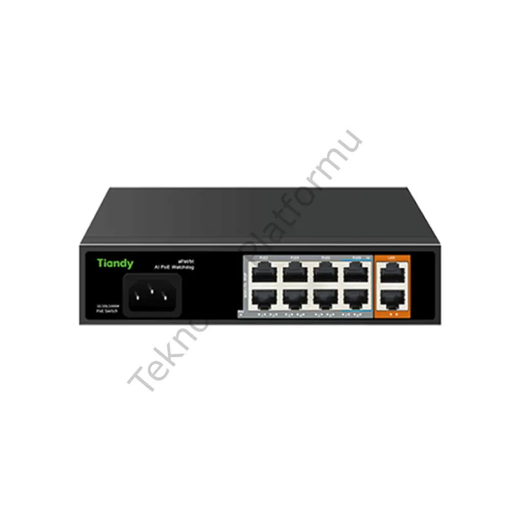 PS-1008E-2GI 8 Port 10/100 RJ-45 Girişli 8 Port 120W AI PoE ve 2 Port Gigabit RJ-45 Uplink Yönetilmeyen Switch