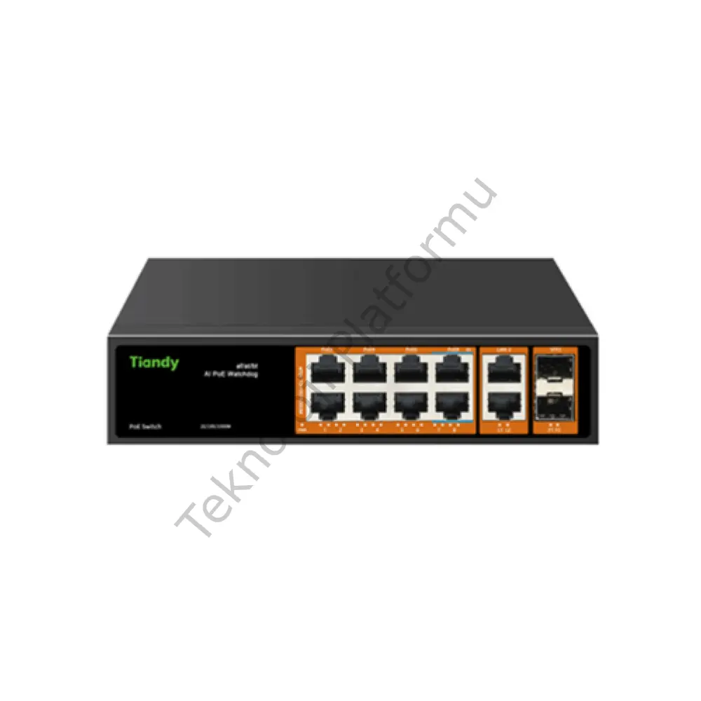 Tiandy HPS-3008G-2G2SFP 8 Port Gigabit RJ-45 Girişli 8 Port 120W AI PoE ve 2 Port Gigabit RJ-45 Uplink, 2 Port SFP Yönetilmeyen Switch (Su Geçirmez Dış Ortam)