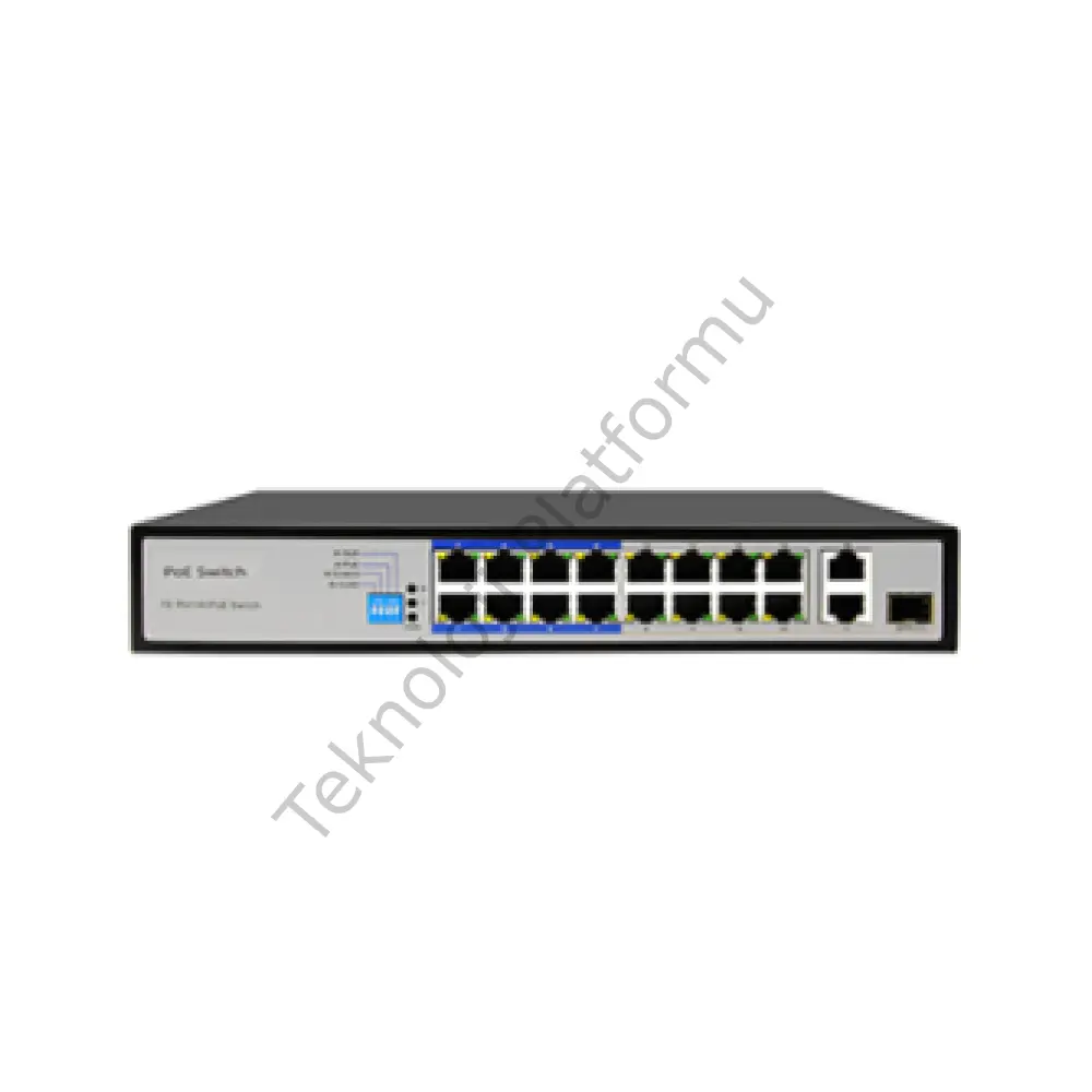 Tiandy PS-1016E-2G1SFP 16 Port 10/100 RJ-45 Girişli 8 Port 150W AI PoE ve 2 Port Gigabit RJ-45 Uplink, 1 Port SFP Yönetilmeyen Switch