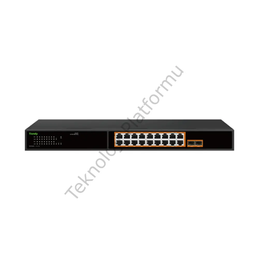 Tiandy PS-1016G-2G2SFP 16 Port Gigabit RJ-45 Girişli 16 Port 240W AI PoE ve 2 Port Gigabit RJ-45 Uplink, 2 Port SFP Yönetilmeyen Switch