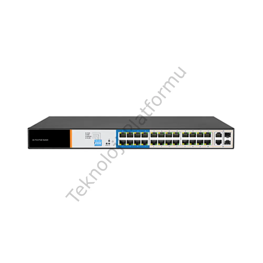 PS-1024E-2G2SFP 24 Port 10/100 RJ-45 Girişli 16 Port 300W AI PoE ve 2 Port Gigabit RJ-45 Uplink, 2 Port SFP Yönetilmeyen Switch
