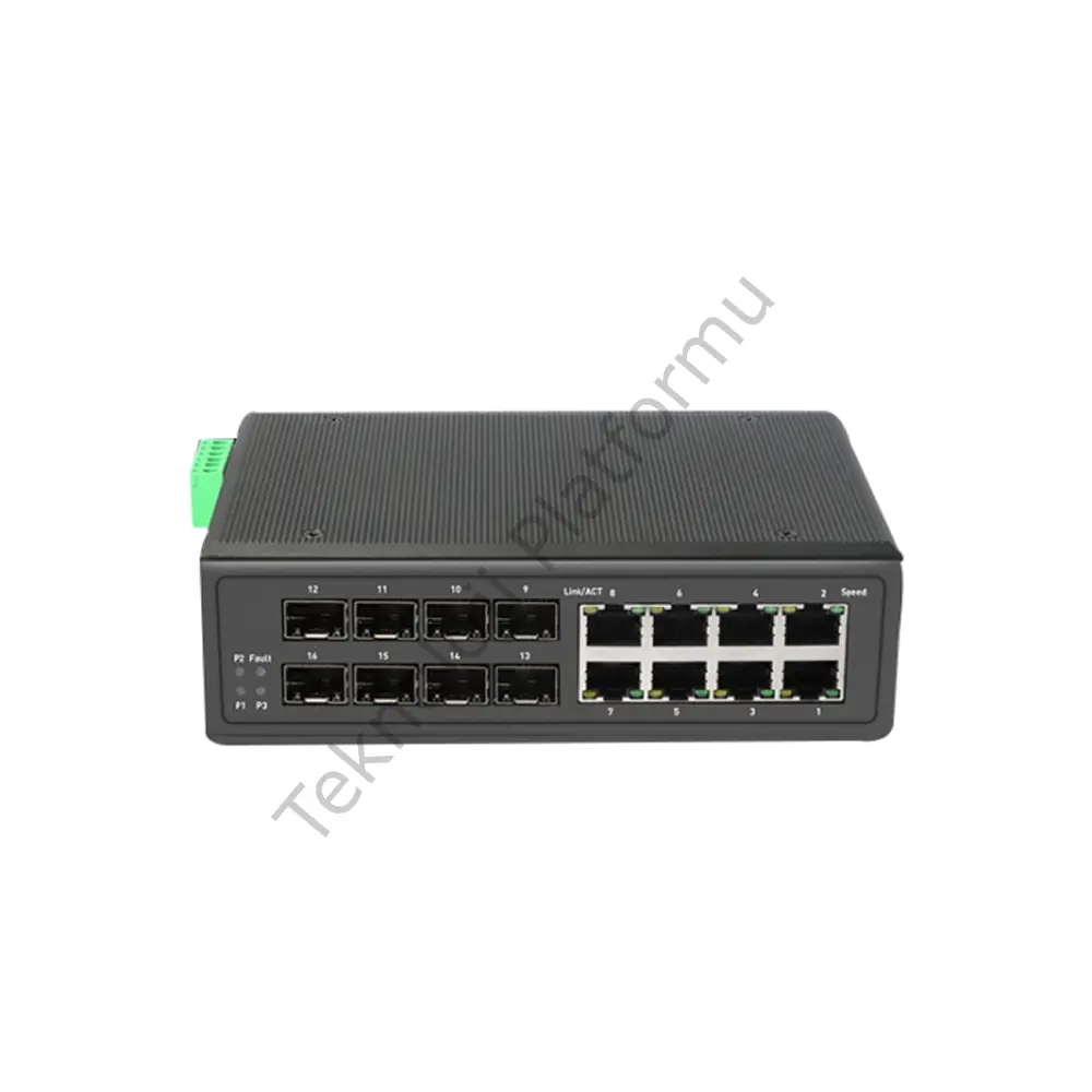 Tiandy EPS-END1008G-8SFP 8 Port Gigabit RJ-45 Girişli 8 Port 240W PoE, 8 Port Gigabit SFP Girişli, 1 Port Rs-232 Layer 2 Yönetilir Switch (Endüstriyel Tip)