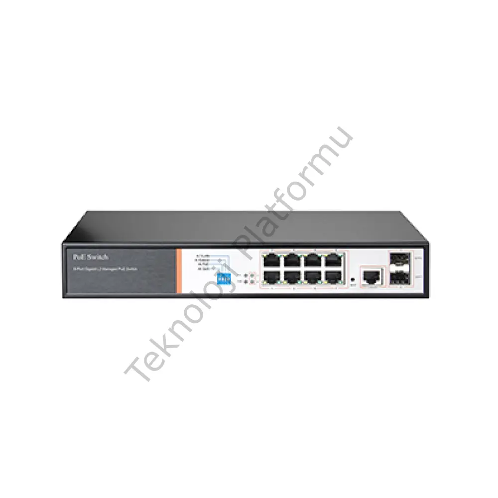 Tiandy YPS-3008G-2SFP-L2 8 Port Gigabit RJ-45 Girişli 8 Port 150W Hi-PoE, 2 Port Gigabit SFP Girişli Layer 2 Yönetilir Switch